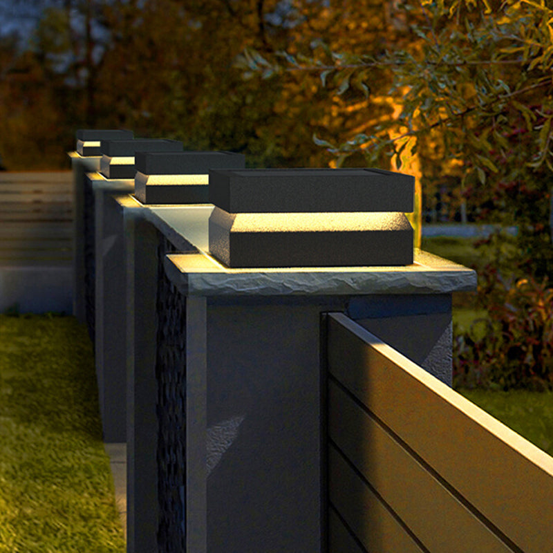 Rectangular Shape Metal Outdoor Lights Modern Style 1-Light Solar Pillar Lamp in Black