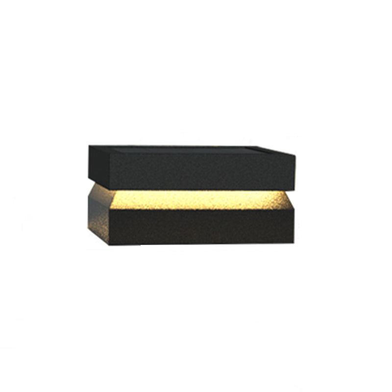 Rectangular Shape Metal Outdoor Lights Modern Style 1-Light Solar Pillar Lamp in Black