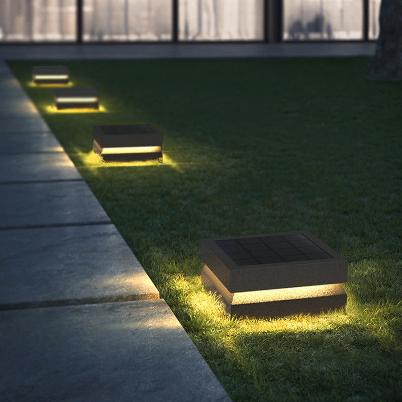 Rectangular Shape Metal Outdoor Lights Modern Style 1-Light Solar Pillar Lamp in Black