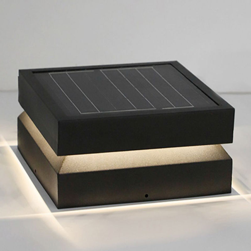 Rectangular Shape Metal Outdoor Lights Modern Style 1-Light Solar Pillar Lamp in Black
