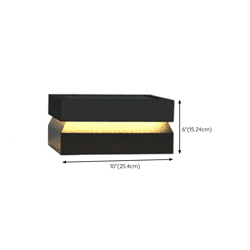 Rectangular Shape Metal Outdoor Lights Modern Style 1-Light Solar Pillar Lamp in Black
