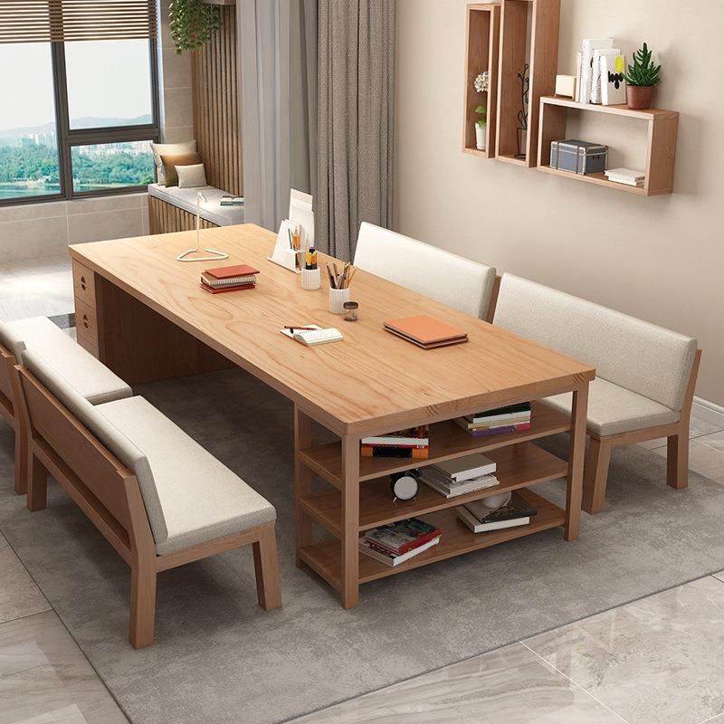 Contemporary Pine Office Desk Drawers Included Writing Desk for Office
