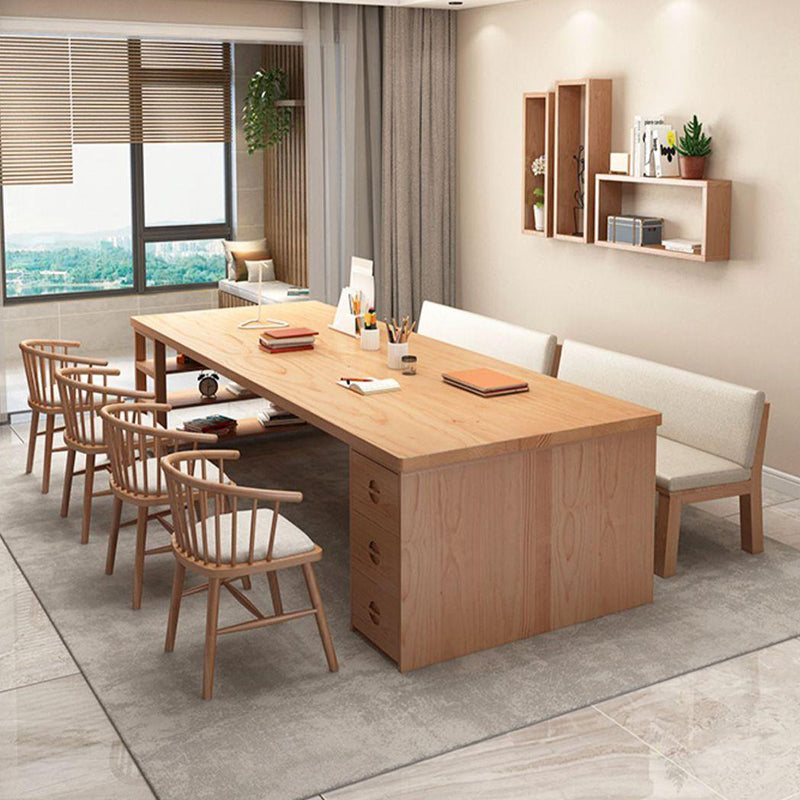 Contemporary Pine Office Desk Drawers Included Writing Desk for Office