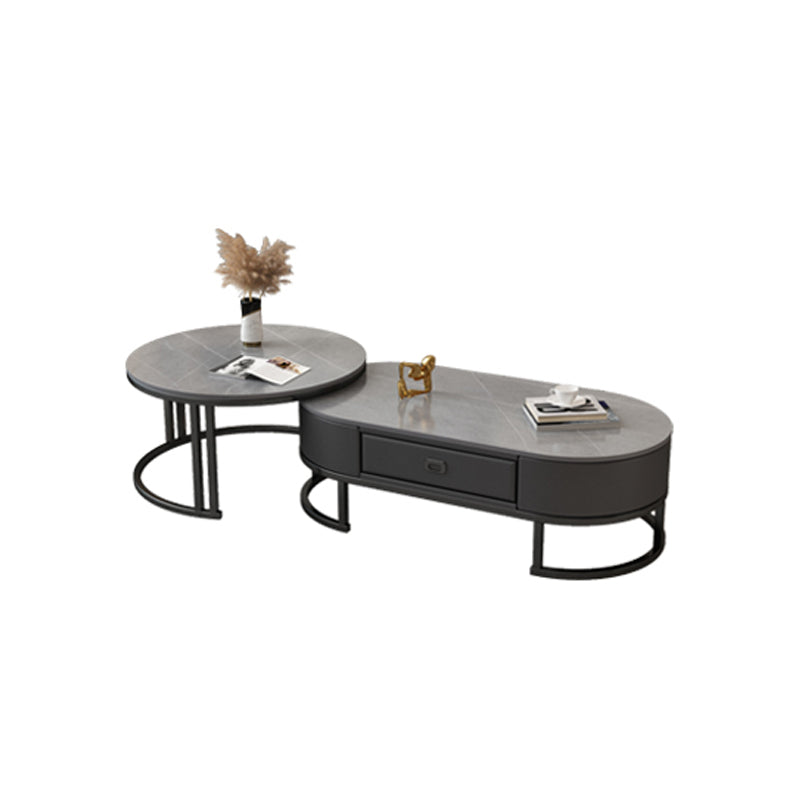 Glam Nesting Coffee Table Set Frame Round Slate Coffee Table with Drawer