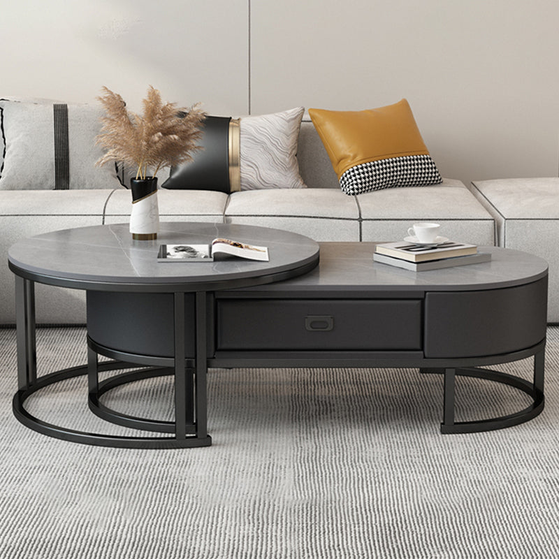 Glam Nesting Coffee Table Set Frame Round Slate Coffee Table with Drawer