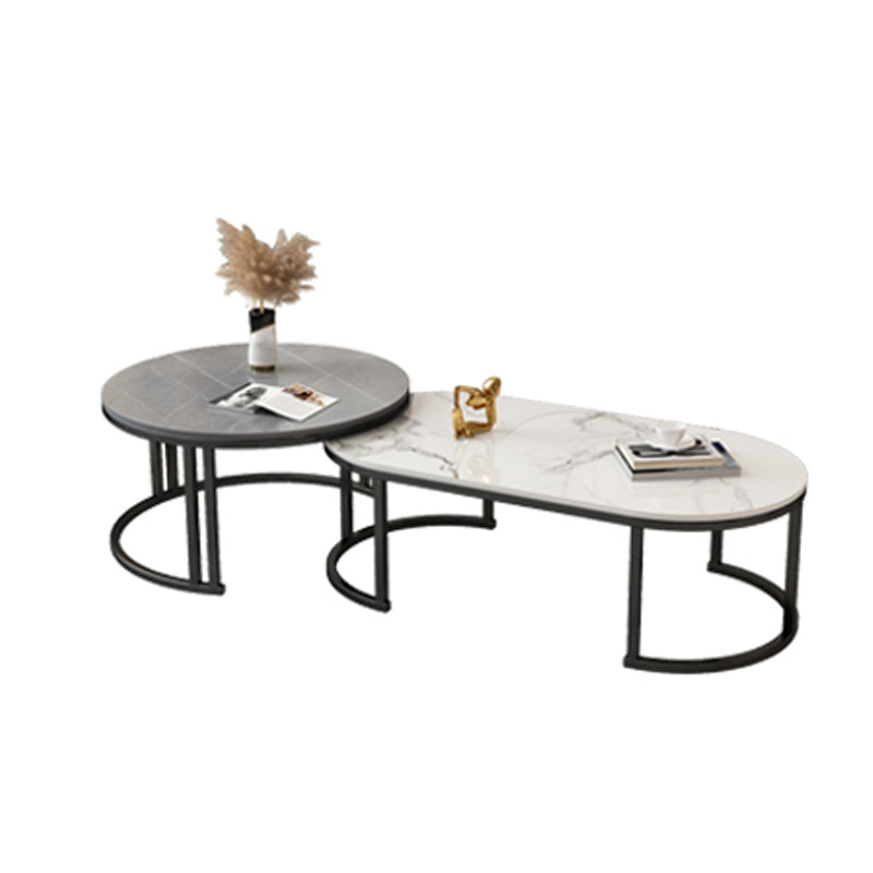 Glam Nesting Coffee Table Set Frame Round Slate Coffee Table with Drawer