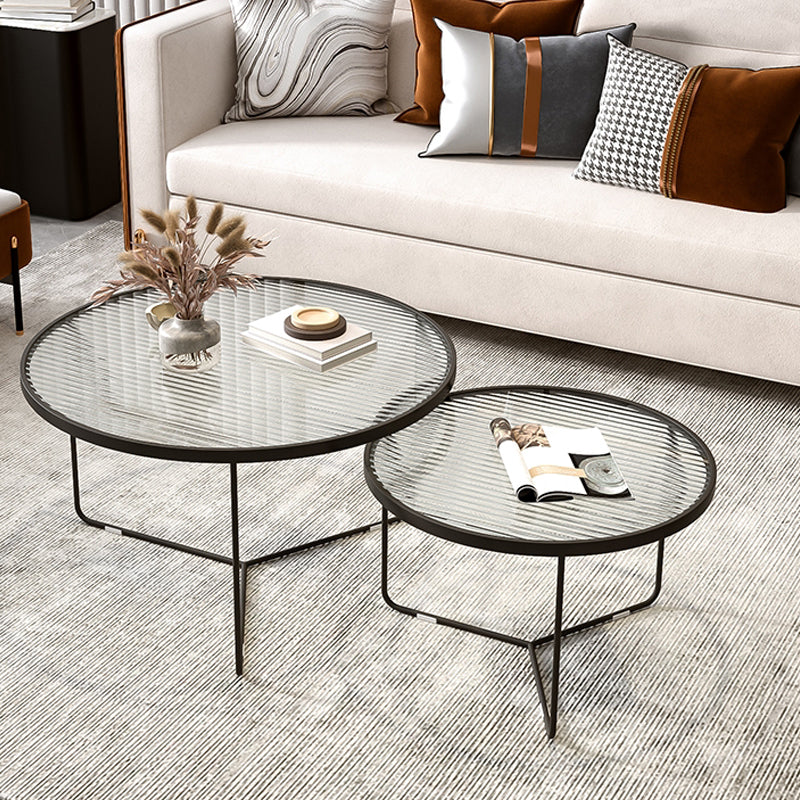 Contemporary Coffee Table Set Glass Round 2-Piece Coffee Cocktail Table