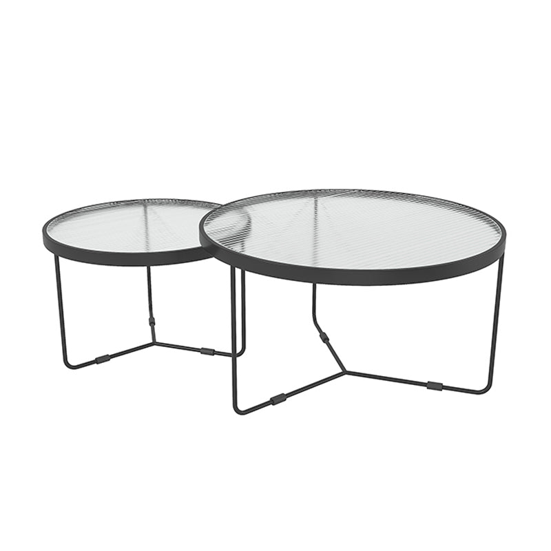 Contemporary Coffee Table Set Glass Round 2-Piece Coffee Cocktail Table