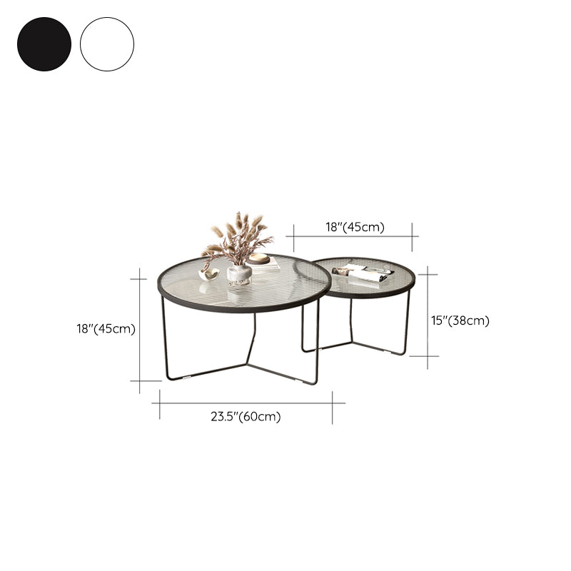 Contemporary Coffee Table Set Glass Round 2-Piece Coffee Cocktail Table