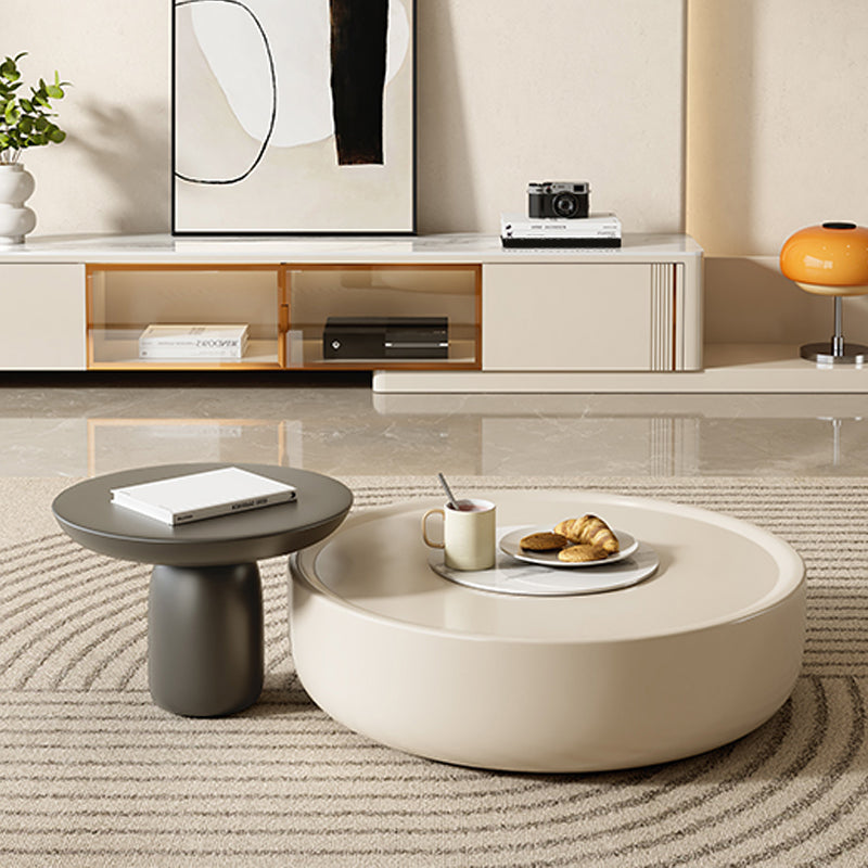 Contemporary Coffee Table Round Wooden Drum Coffee Cocktail Table