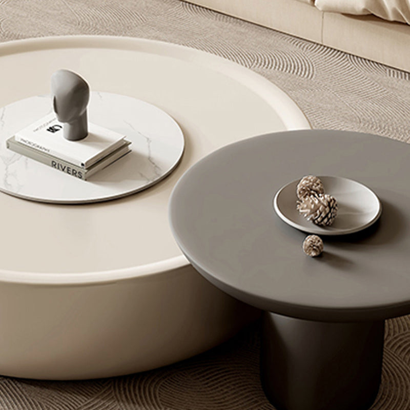 Contemporary Coffee Table Round Wooden Drum Coffee Cocktail Table