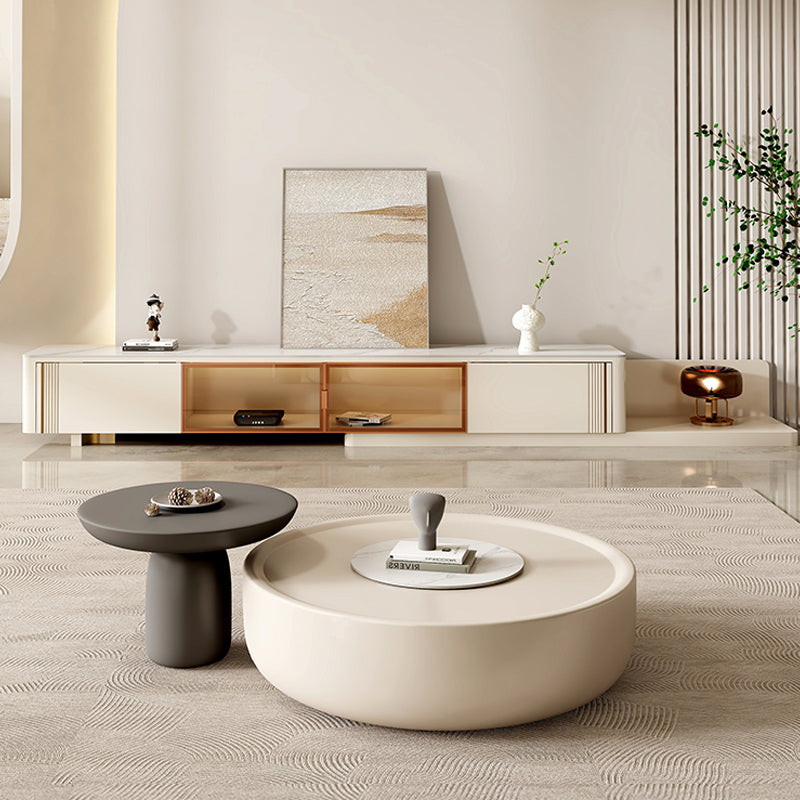 Contemporary Coffee Table Round Drum Wooden Coffee Cocktail Table