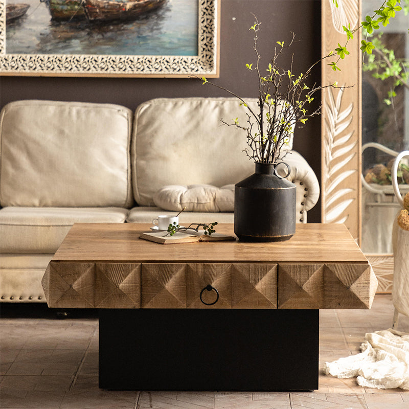 17"H Contemporary Coffee Table Solid Wood Pedestal Coffee Cocktail Table