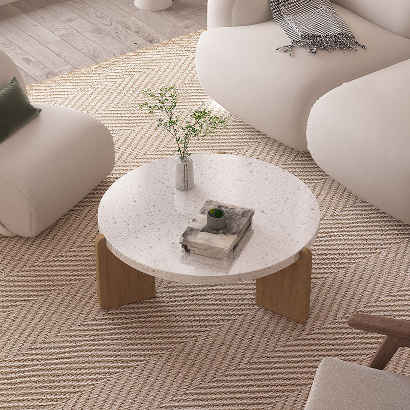 14"H Contemporary Coffee Table 3 Legs Round White Coffee Cocktail Table