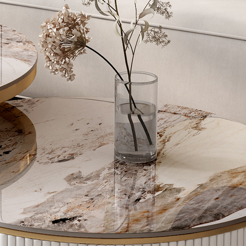 Round Frame Coffee Table Slate Nesting Coffee Table Set with Storage