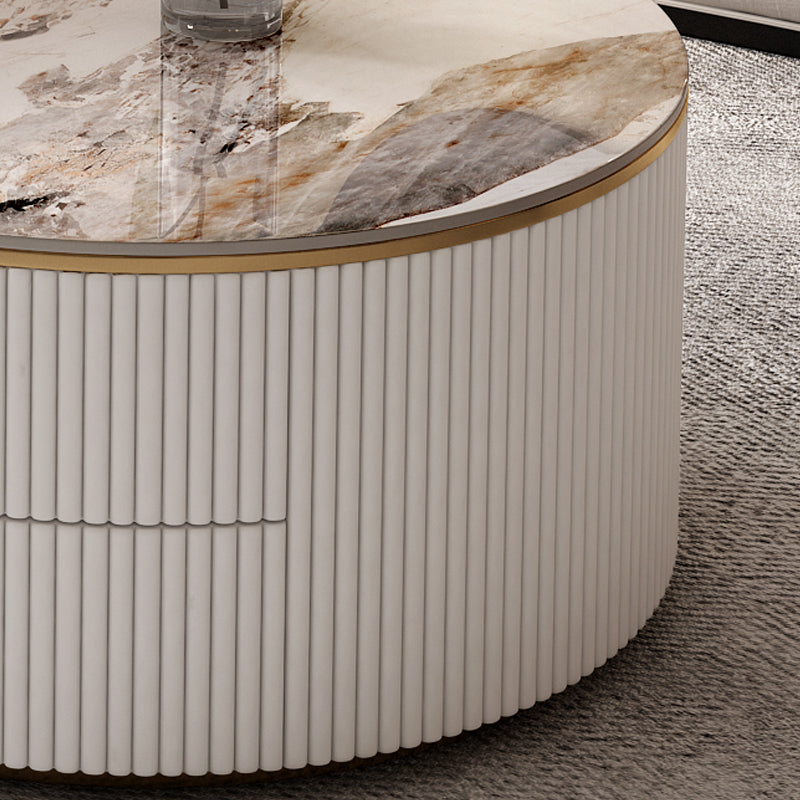 Round Frame Coffee Table Slate Nesting Coffee Table Set with Storage
