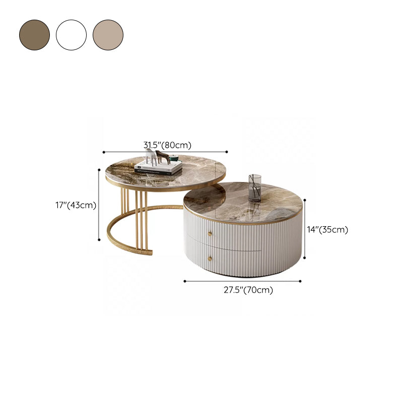 Round Frame Coffee Table Slate Nesting Coffee Table Set with Storage