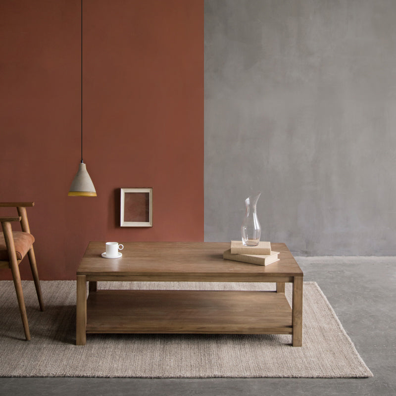 17"H Contemporary Coffee Table Solid Wood Coffee Cocktail Table with Storage