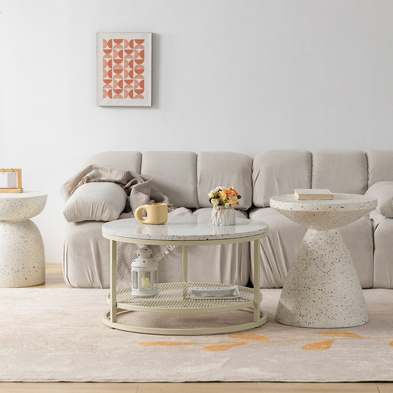 16"H Contemporary Coffee Table White Coffee Cocktail Table with Storage