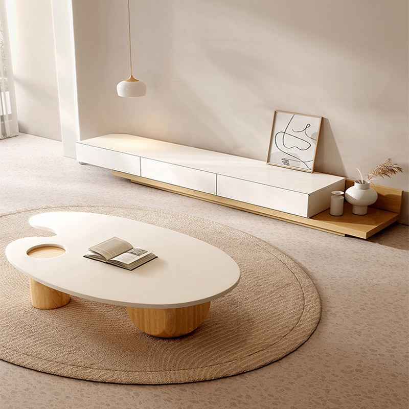 11"H Contemporary Coffee Table Solid Wood White Coffee Cocktail Table