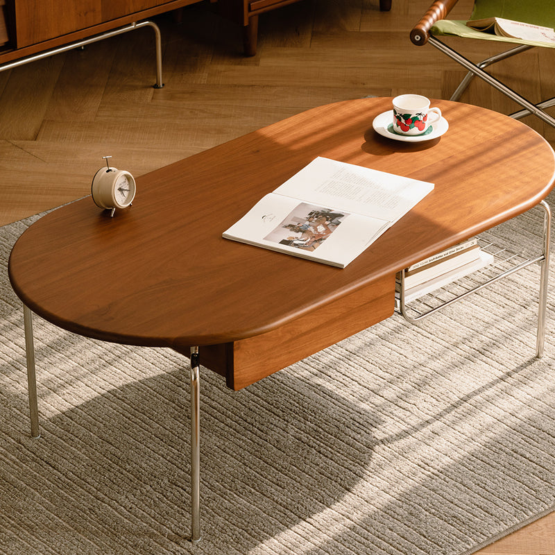 23" Wide Contemporary Coffee Table Oval Coffee Cocktail Table with Storage