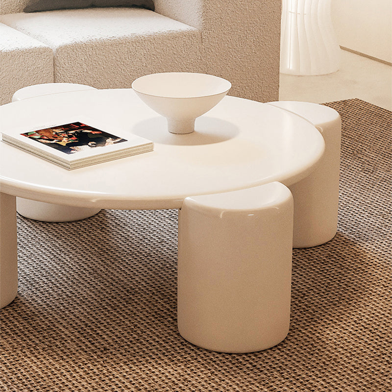 Modern Free-Form Coffee Table White Single Coffee Table with 4 Legs
