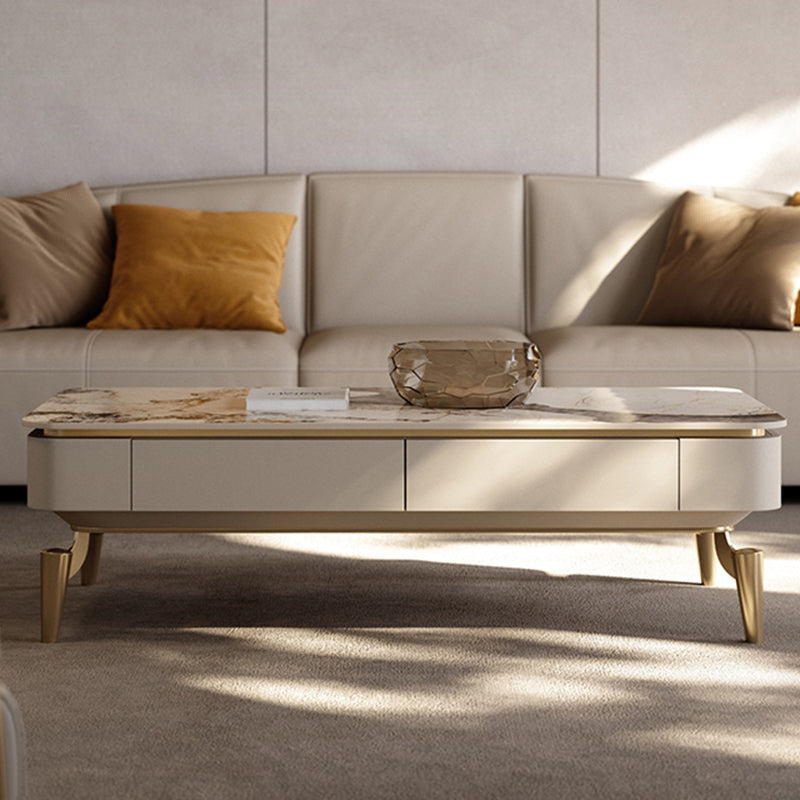 4 Legs Cocktail Table Modern Rectangle Single Coffee Table with 4 Drawers