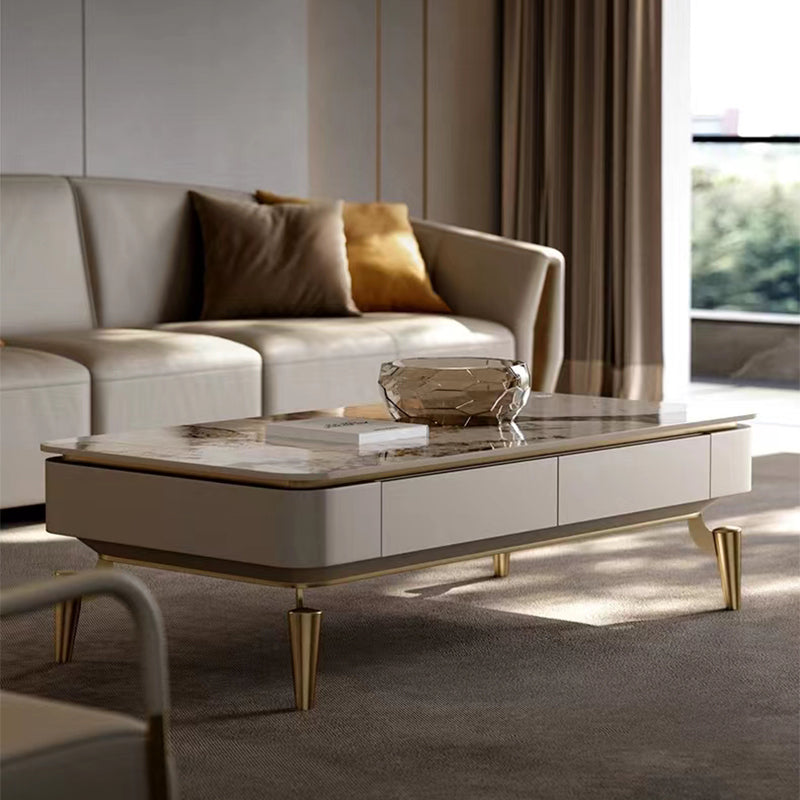 4 Legs Cocktail Table Modern Rectangle Single Coffee Table with 4 Drawers