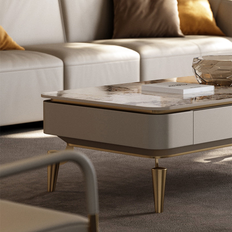 4 Legs Cocktail Table Modern Rectangle Single Coffee Table with 4 Drawers