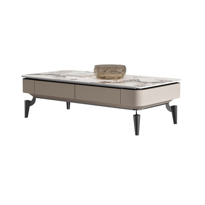 4 Legs Cocktail Table Modern Rectangle Single Coffee Table with 4 Drawers