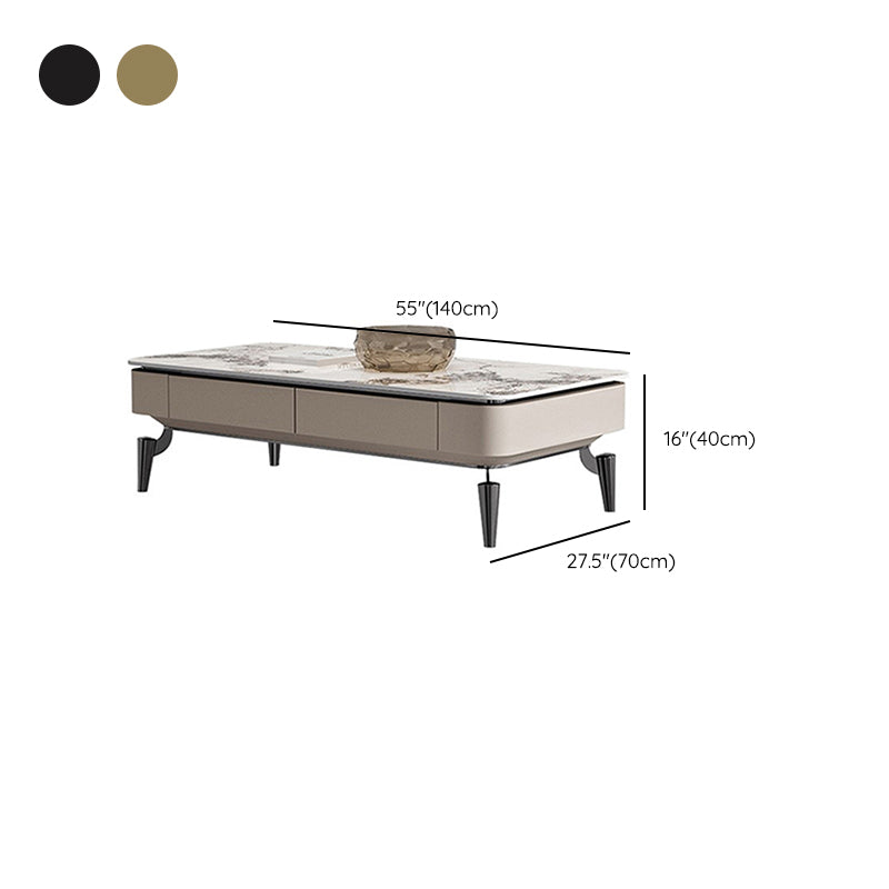 4 Legs Cocktail Table Modern Rectangle Single Coffee Table with 4 Drawers