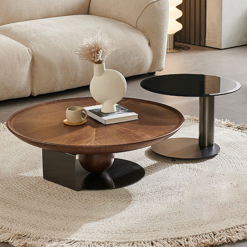 Modern Round Wood Single Coffee Table Pedestal Bunching Tables