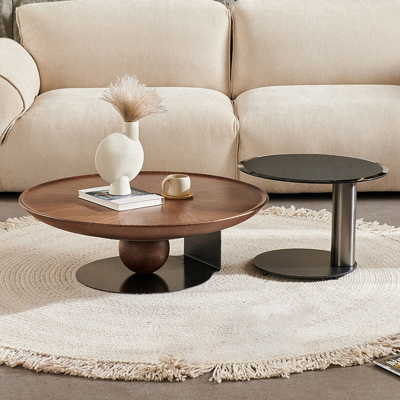 Modern Round Wood Single Coffee Table Pedestal Bunching Tables