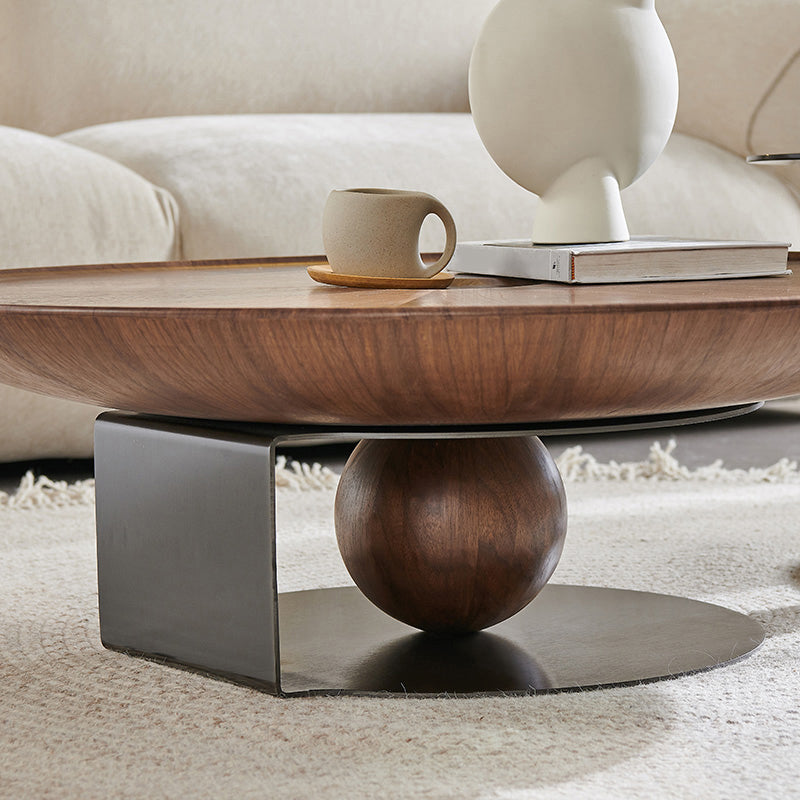 Modern Round Wood Single Coffee Table Pedestal Bunching Tables