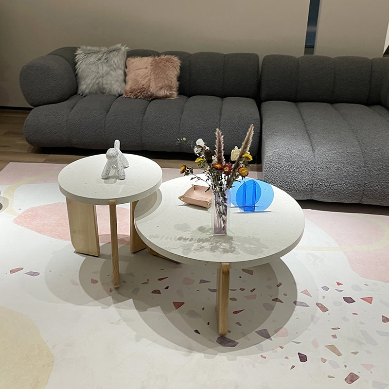 3 Legs Single Coffee Table Modern Round White Slate Coffee Table