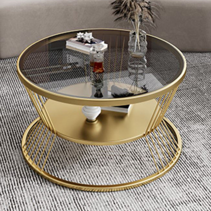 Glass and Metal Single Coffee Table Tropical Frame Coffee Table with Shelf