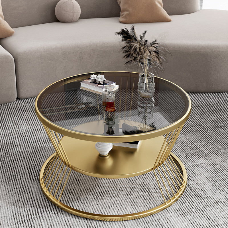 Glass and Metal Single Coffee Table Tropical Frame Coffee Table with Shelf