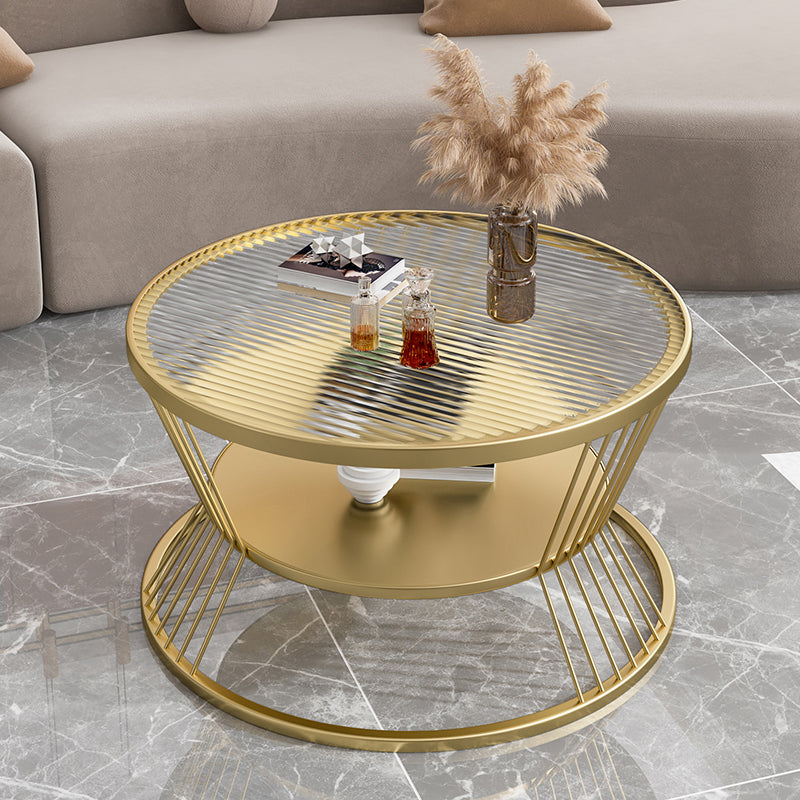Glass and Metal Single Coffee Table Tropical Frame Coffee Table with Shelf