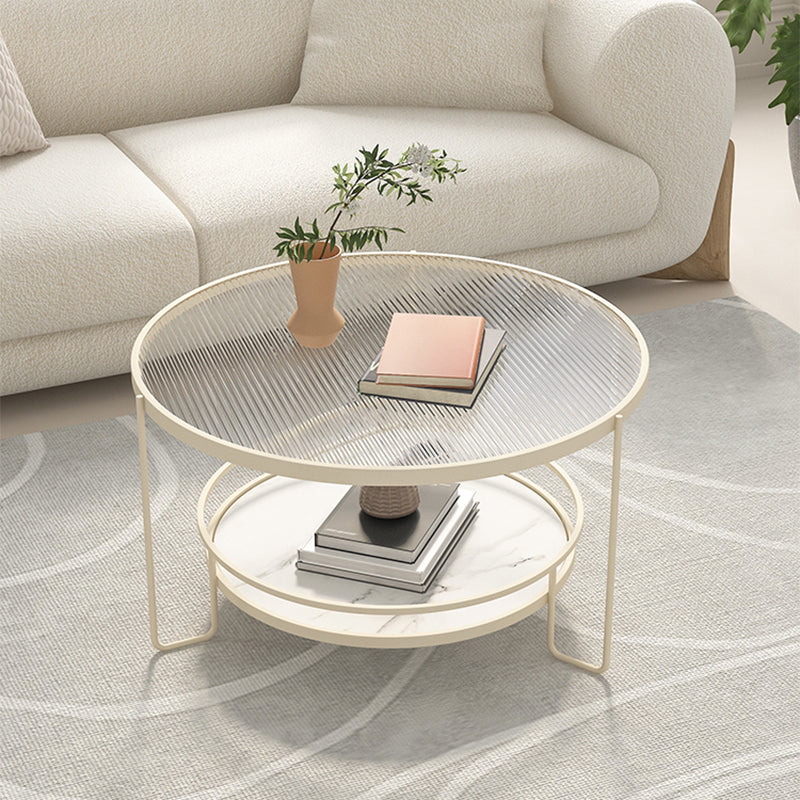 Round Tropical Single Coffee Table No Distressing Glass Coffee Table with 3 Legs