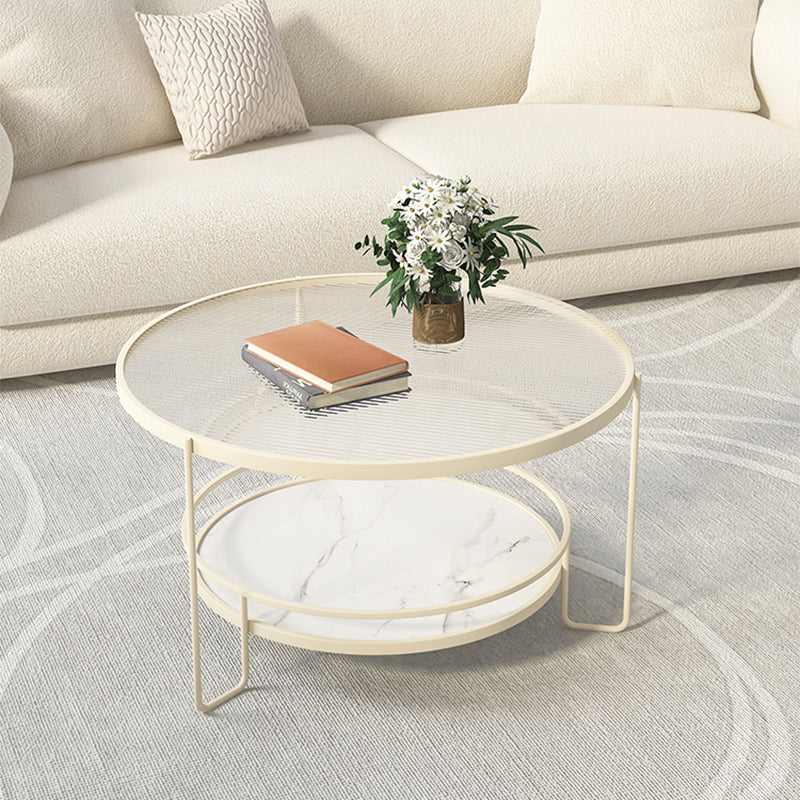 Round Tropical Single Coffee Table No Distressing Glass Coffee Table with 3 Legs