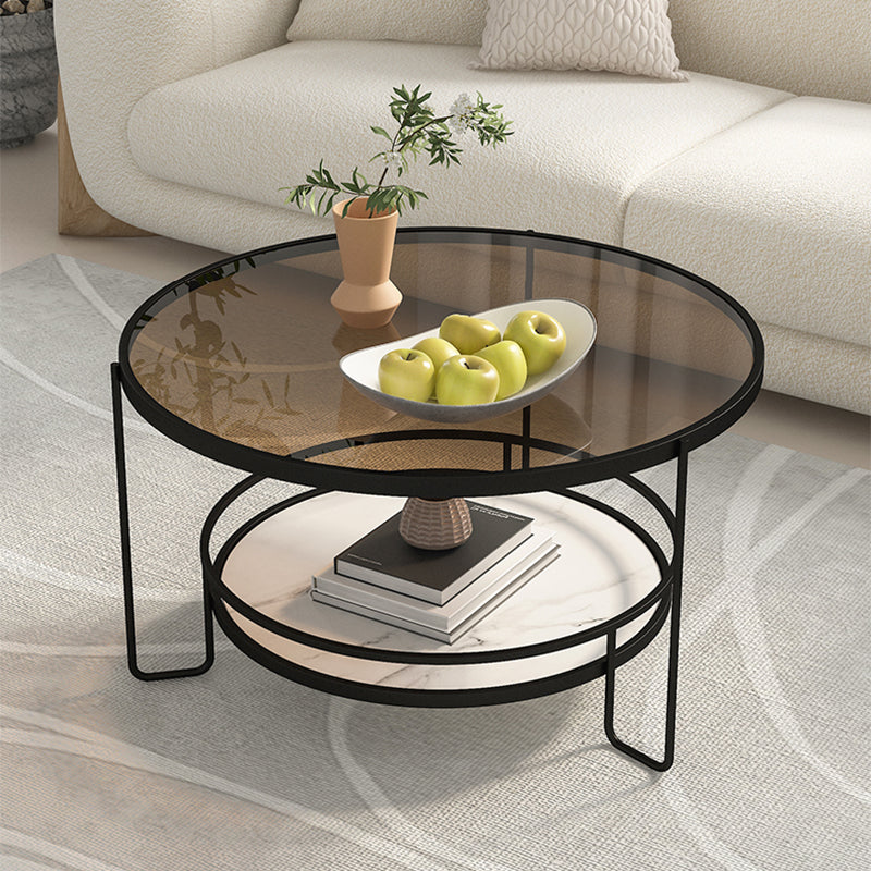 Round Tropical Single Coffee Table No Distressing Glass Coffee Table with 3 Legs