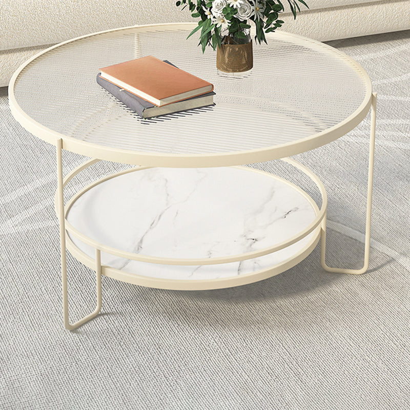 Round Tropical Single Coffee Table No Distressing Glass Coffee Table with 3 Legs