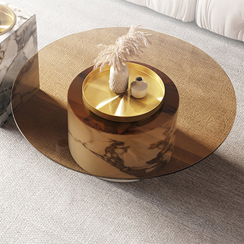 Round No Distressing Coffee Table Glass Pedestal Tropical Single Coffee Table