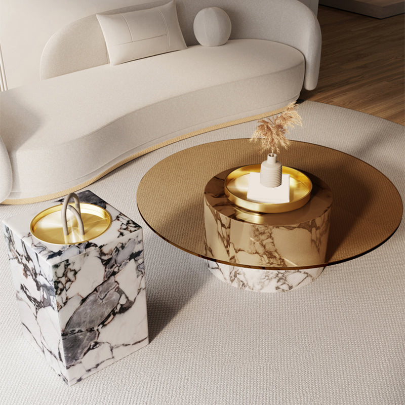 Round No Distressing Coffee Table Glass Pedestal Tropical Single Coffee Table