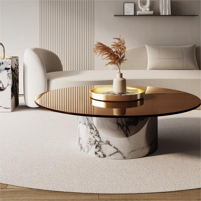 Round No Distressing Coffee Table Glass Pedestal Tropical Single Coffee Table