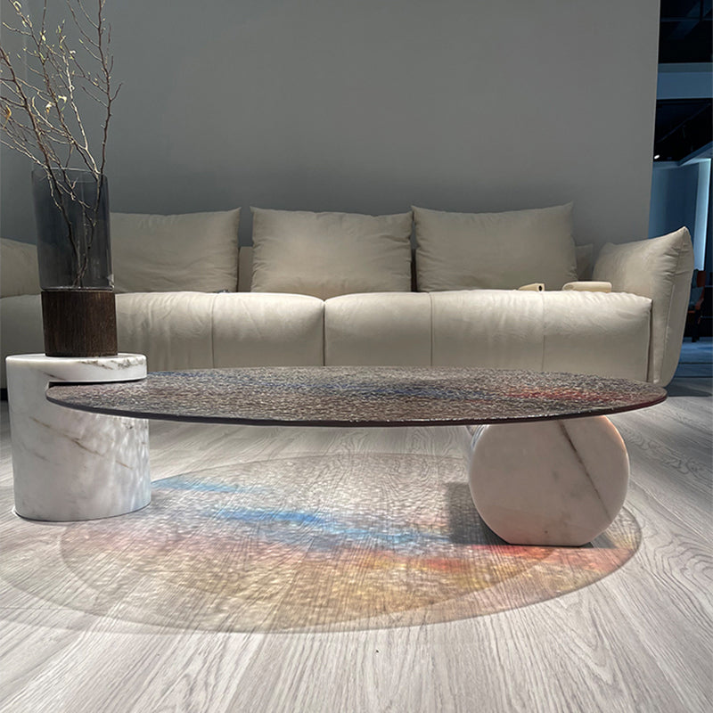 Round No Distressing Coffee Table Glass Tropical Single Coffee Table with 2 Legs