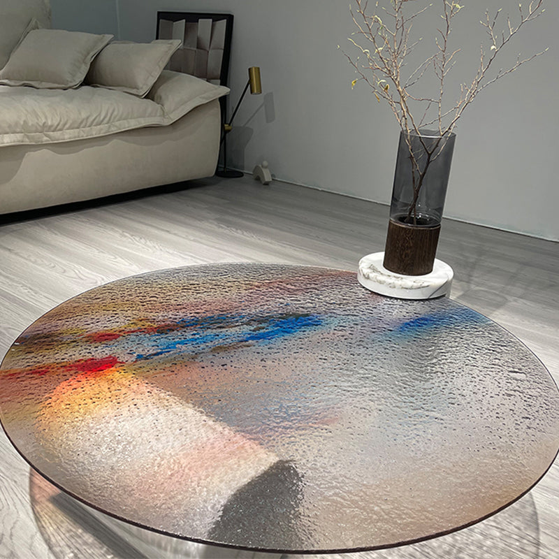 Round No Distressing Coffee Table Glass Tropical Single Coffee Table with 2 Legs