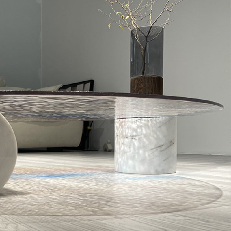 Round No Distressing Coffee Table Glass Tropical Single Coffee Table with 2 Legs