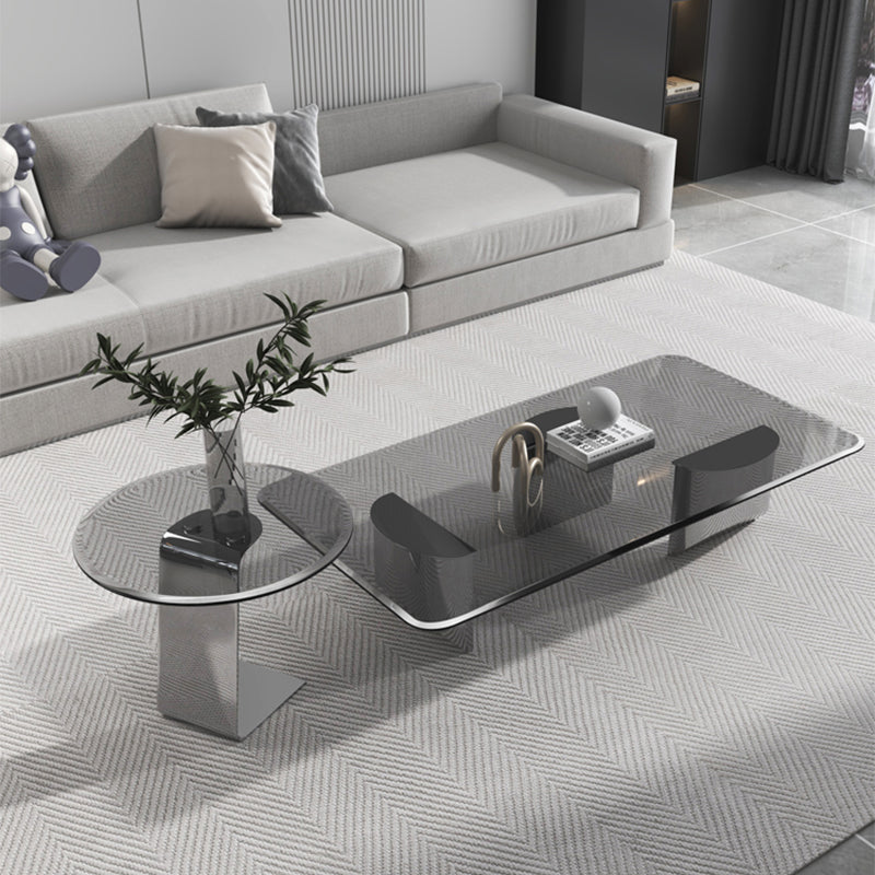 Glass Single Coffee Table Tropical Round Cocktail Table with 3 Legs