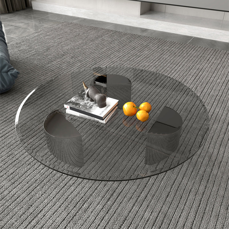 Glass Single Coffee Table Tropical Round Cocktail Table with 3 Legs